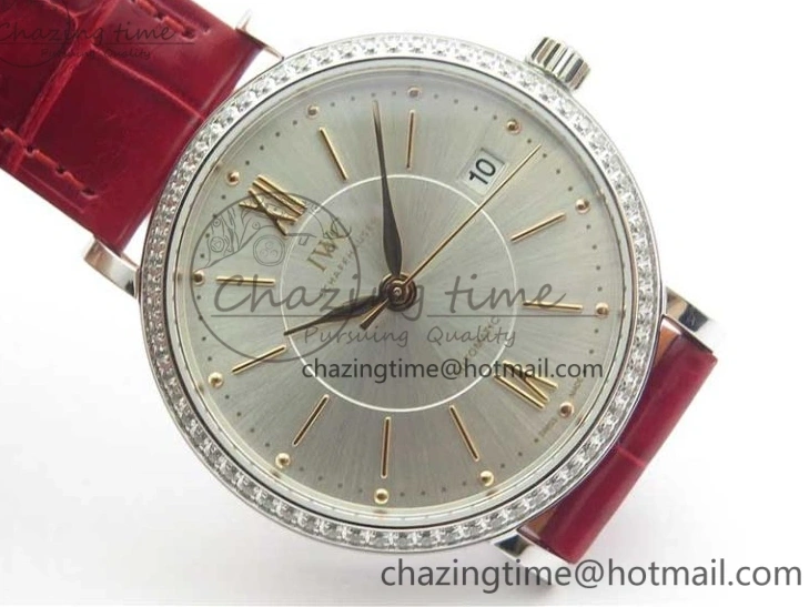 MIROTIME 0215 Portofino Automatic 37 SS M+F 1:1 Best Edition Silver Dial RG Markers on Red Crocodile Strap A Reliable 7154